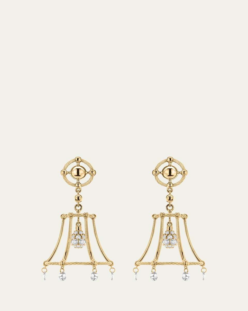 18K Yellow Gold Lamp Shade Drop Earrings with Diamonds